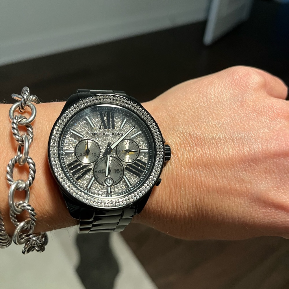 Black Michael Kors watch with diamonds